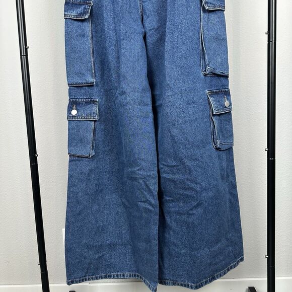Fashion Nova Blue Jeans Size 13 High Rise Cargo Baggy Loose Y2K 90s Aesthetic - Picture 7 of 14